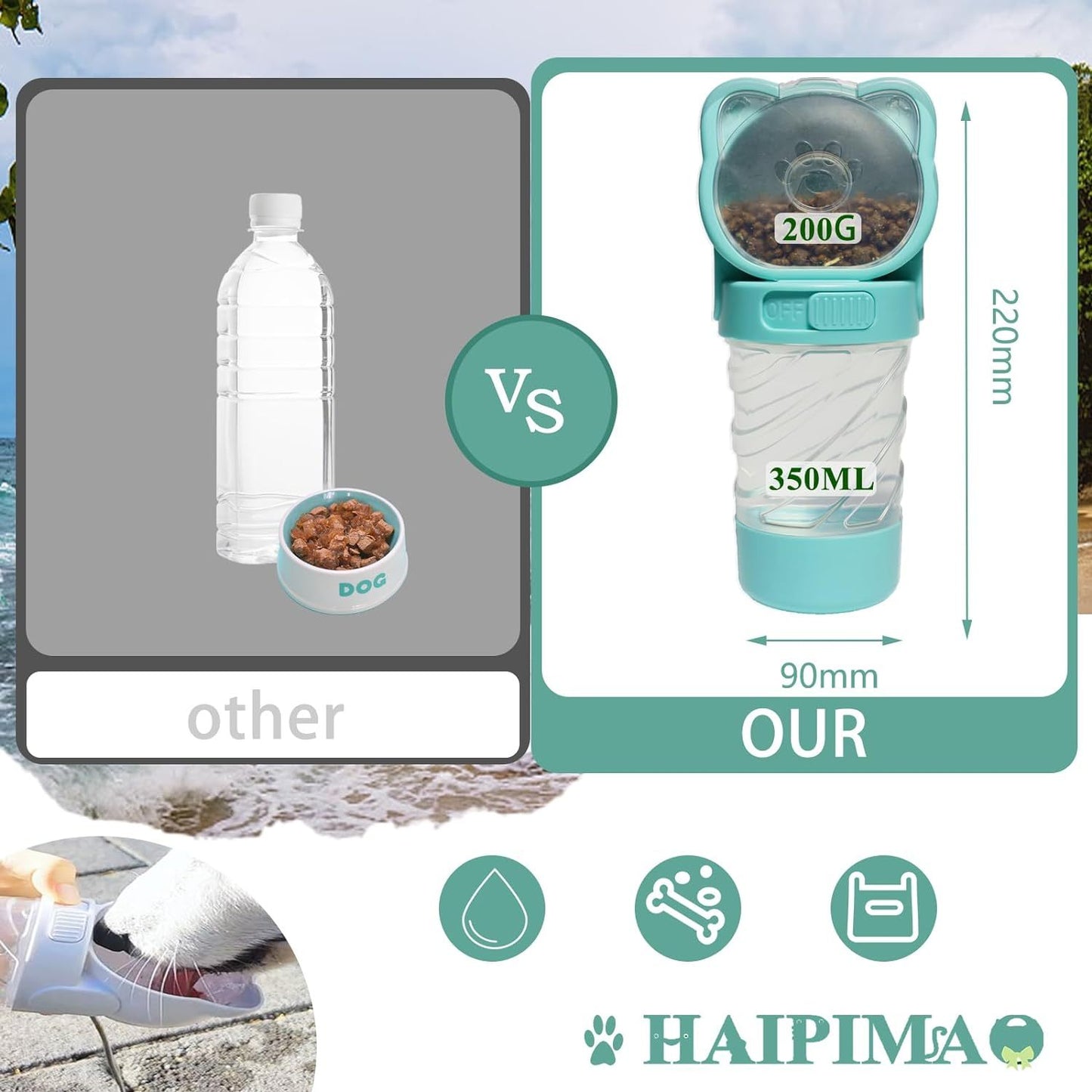 3 In 1 Pet Water Bottle Outdoor Portable Dog Water Bottle